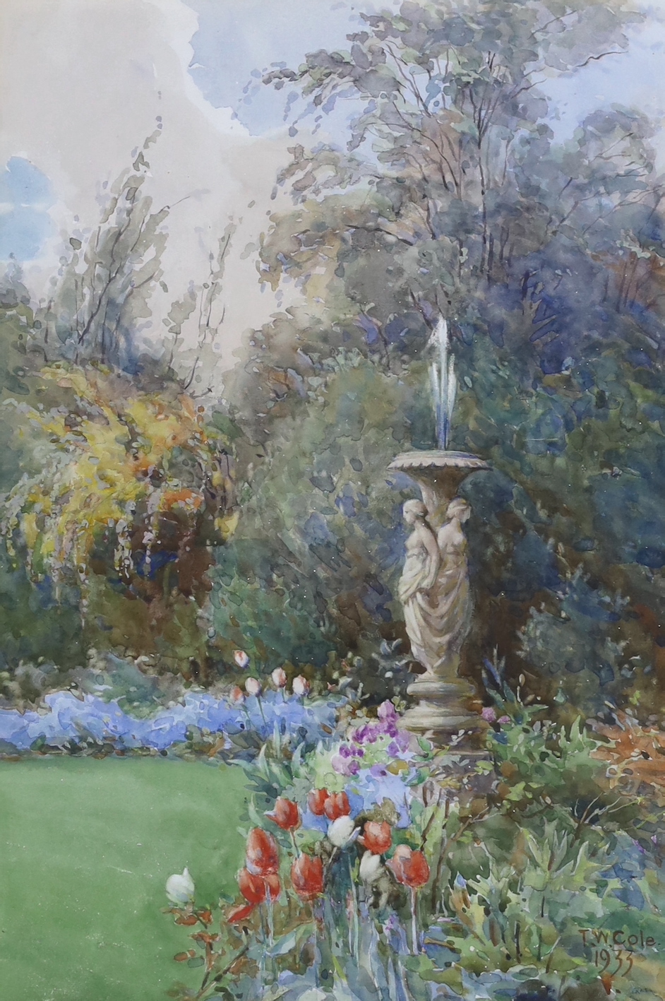 Thomas William Cole (1857-1953), watercolour, 'The Artist's Garden, Pengwern, Weschman, Slough', signed and dated 1933, 33 x 23cm